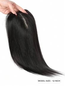 Human Hair Toppers Free Parted 10x12cm Base Hand-Wovened 100% Real Hairpieces, With Invisible Clips-In For Women, For High Hairline/Adding Volume On Top Natural Black Color - Natural Black - View 2