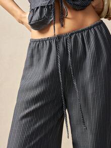 Bohemela Women's Casual Woven Striped Loose Pants - Grey - View 5
