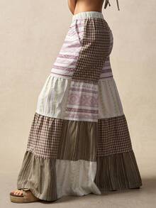 Bohemela Women's Casual Woven Patchwork Loose Wide Leg Splicing Pants Bohemian Outfits Women Summer Baggy Pants - Multicolor - View 6