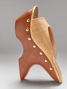 SHUZIA Women Chunky Wedge Heeled Everyday Vacation Cute Elegant PP Raffia Sandals - Beige - View 8