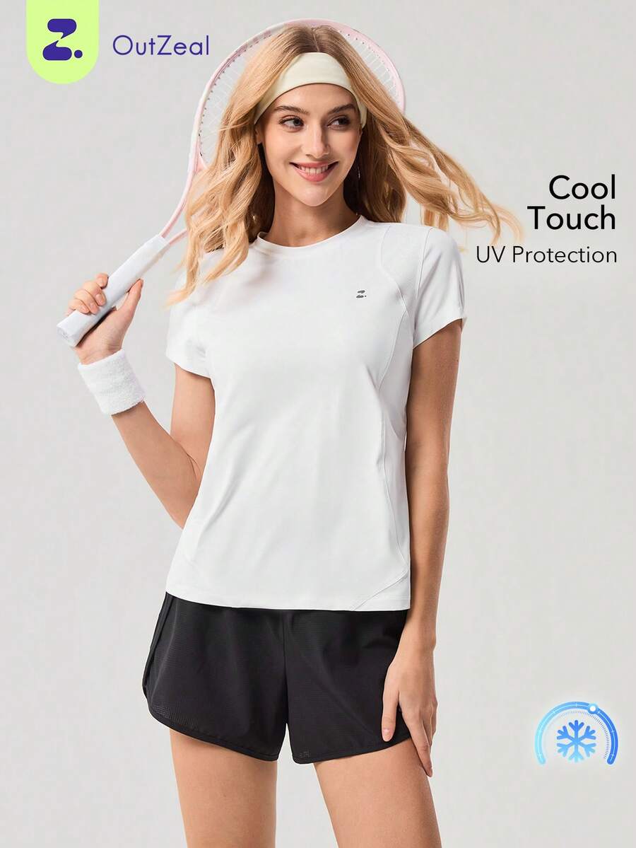 OutZeal 女士运动T恤 夏季日常休闲凉爽网眼设计上衣 - 白色 - 查看 1