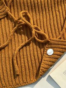 SHEIN SunnyBelle Women's Sexy Fashion Beach Halter Textured Knit Sweater Top, Summer - Camel - View 5