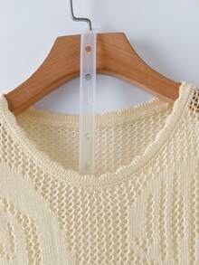 Lyxana 女士度假休闲纯色镂空针织上衣 - 杏色 - 查看 5