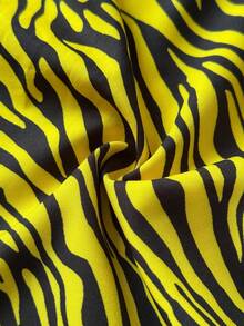 Maweii Women's Yellow Summer Kawaii Night Out Club Leopard Zebra Print Asymmetric-Shoulder Short Sleeve Tie Front Loose Plus Size Blouse - Yellow - View 7