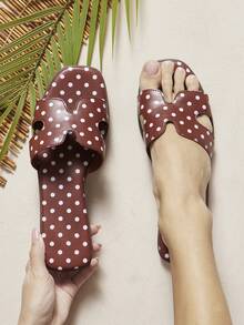 SHUZIA 女士波点镂空露趾软底棕色拖鞋 – 复古、艺术感十足且易于搭配，情人节必备 - 棕色 - 查看 3