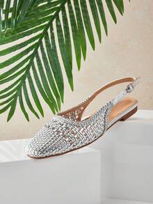 SHUZIA Ladies Elegant Crochet Woven PU Slingback Mules - Silver - View 8