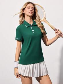 CourtClass Retro Polo Collar T-Shirt, Women Tennis Shirt - Multicolor - View 4
