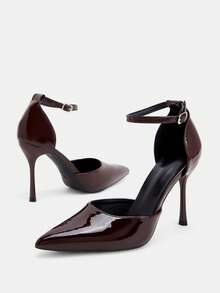 Glitzique Giày cao gót quai điều chỉnh cho nữ Thu/Đông 2025, Mũi nhọn 10cm, Chất liệu PU màu nâu cà phê, Thích hợp để mặc hàng ngày/dự tiệc, Thanh lịch, Giày cao gót nữ, Thanh lịch - Cà phê nâu - Xem 4