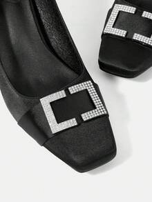 CUCCOO HITCHD 法式方头高跟鞋，新款粗跟春秋季中跟水钻搭扣优雅高跟鞋 - 黑色 - 查看 5