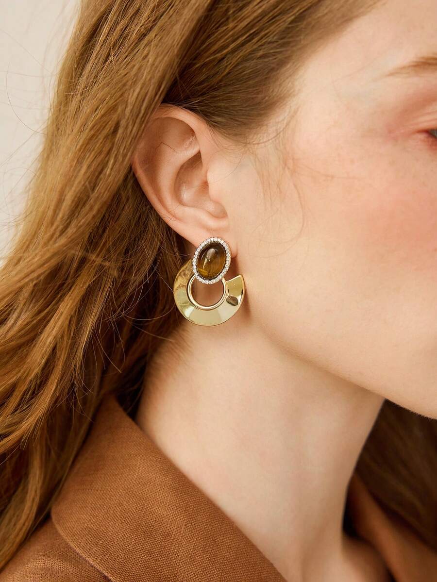MOTF PREMIUM 复古简约几何扇形女耳钉，简约个性，INS设计感 - 金色 - 查看 1