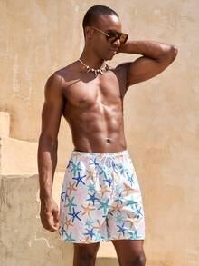 Manfinity VDAYZ Quần short đi biển nam in hình sao biển, cạp chun, có dây rút. - Nhiều màu - Xem 5