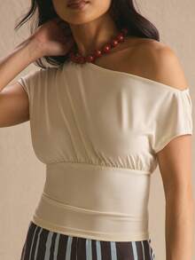 MUSERA Off-The-Shoulder Cinched Top Spring Summer Cosy Cute Daily Girly Vacation Sunlight Social Holiday Casual Y2K Social Elegant - White - View 2