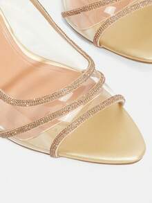 Glitzique Ladies" Transparent PVC High-Heeled Sandals With Rhinestones, Party Fashion Buckle Pointed Toe High-Heeled Sandals For Summer Summer Shoes - Gold - View 7