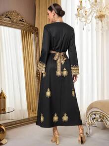 Al Najma Đầm maxi Thổ Nhĩ Kỳ dành cho nữ và áo abaya truyền thống Ả Rập. - màu đen - Xem 5