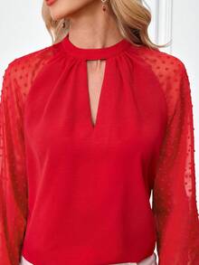 SHEIN Clasi Áo kiểu tay raglan màu trơn thanh lịch dành cho nữ, thích hợp mặc đi làm, màu đỏ, kiểu dáng thường ngày cho ngày Valentine. - Đỏ - Xem 7