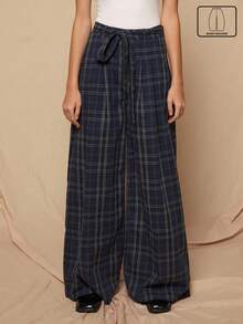 COUREZ Check Baggy Balloon Trousers /Y2K Spring For Women Street Streetwear Oversized Trousers For Women Going Out Party Summer Trousers - Blue - View 1