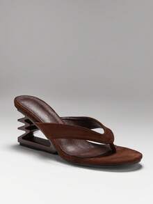 SHUZIA Womne's Minimalist Thong Strap Wadge Sandals - Coffee Brown - View 3