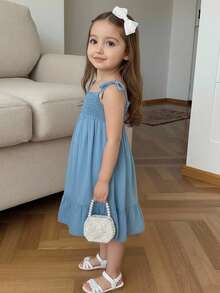Vestido elegante para niñas con tirantes finos y falda con volantes escalonados - azul - Ver 2