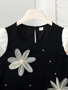 年轻女孩夏季新款时尚优雅黑色褶皱无袖连衣裙，饰有花朵串珠，适合日常穿着和宴会场合，尽显高贵气质。 - 黑色 - 查看 6