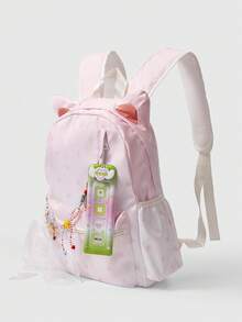 ROMWE Kawaii 1个粉色可爱甜美幸运四叶草猫咪苹果蝴蝶结爱心时尚简约娃娃展示大容量量产型女式背包，适合大学、通勤、旅行，包含所有配件 - 粉色 - 查看 2