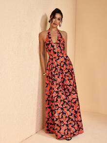 JIAN LASALA Vestido largo de verano casual para vacaciones con cuello halter, espalda descubierta y escote en V profundo sin mangas para mujer - Multicolor - Ver 7