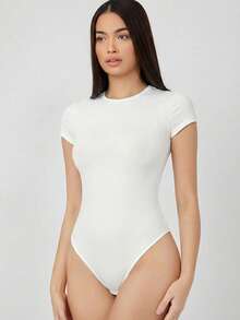 SHEIN BASICS 休閒素色短袖連身衣，夏季白色女款連身衣，夏季服飾 - 白色 - 查看 7