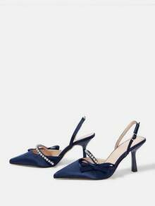 CUCCOO HITCHD 女士鞋履春夏新款立体可爱大蝴蝶结尖头酒杯跟中跟浪漫优雅简约黑色缎面高跟单跟约会下午茶派对情人节优雅礼服宴会约会晚礼服甜美性感婚鞋半拖鞋马卡龙白米色蓝色宝蓝色粉色棕色绿色酒红色灰色玫瑰红紫色黄色橙色杏色金色银色钻石大码水钻花朵蕾丝婚鞋春鞋新娘鞋 - 寶藍色 - 查看 10