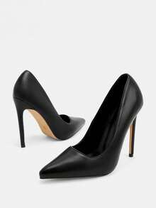 Glitzique 时尚性感杏色漆皮尖头10.5厘米细高跟鞋，休闲百搭，适合春秋季节穿着，优雅大方，适合派对场合。 - 黑色 - 查看 6