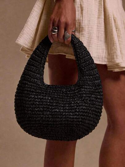 MUSERA Ladies, Women Shoulder Bag, Hobo Bag, Straw Bag, Straw Woven Bag, Tassels, Fashionable, Elegant, Simple, Personalized, Versatile, For Beach, Vacation, Holiday, Summer, Seaside, Beach Party