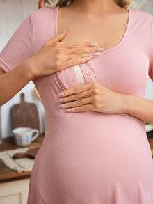 SHEIN Vestido de maternidad y lactancia casual de cuello redondo y unicolor para mujeres - Rosa - Ver 8