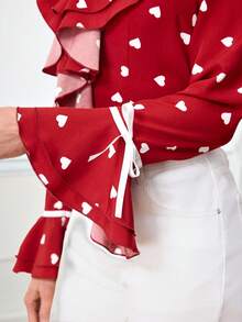 SHEIN Clasi Áo kiểu nữ tay bồng in hình trái tim, thích hợp cho ngày Valentine, màu đỏ mùa hè. - Nhiều màu - Xem 5