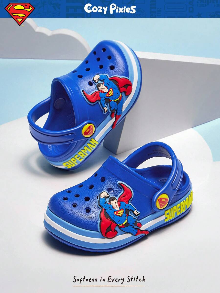 SUPERMAN X Cozy Pixies 1 Đôi dép xăng đan mùa hè màu xanh dương thời trang, dễ thương và đa năng, chống trơn trượt, thích hợp cho bé trai/trẻ sơ sinh, đi biển hoặc hoạt động ngoài trời. - Màu xanh lam - Xem 1