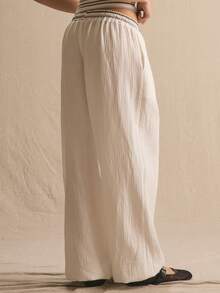 MUSERA Quần ống rộng cạp lửng kẻ sọc, chất liệu dệt kim, thích hợp mặc mùa xuân hè, ấm áp, dễ thương, hàng ngày, nữ tính, đi nghỉ mát, trang phục thường ngày Casa De Muse. - trắng - Xem 4