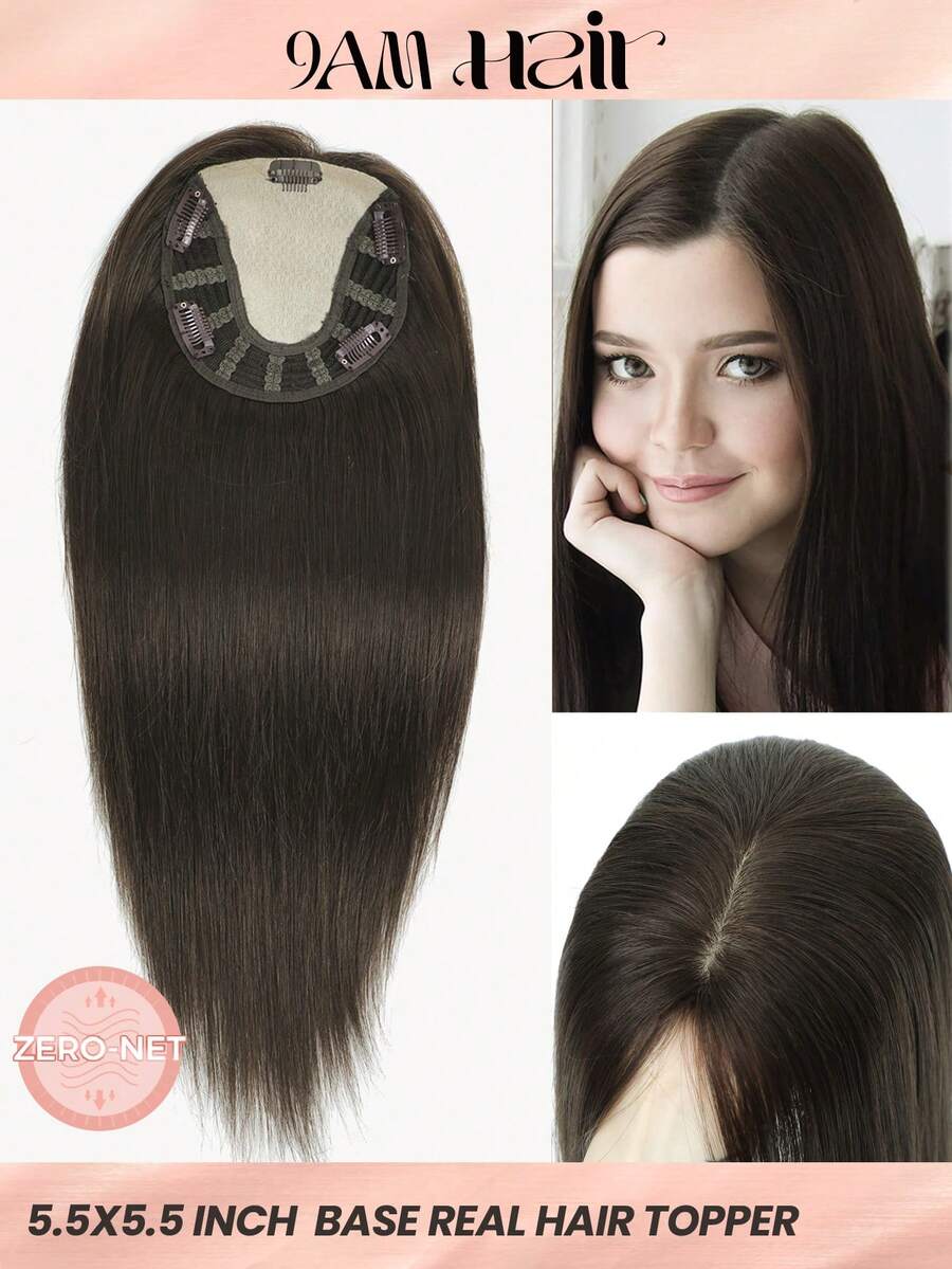 ZERO-NET 16英寸直髮飾品5.5"x5.5"基底尺寸女性適用稀疏發絲飾品，髮片髮帶，真人髮條，夾式真人頭髮加法 - S2 - 查看 1