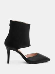 Glitzique 秋冬女式高跟靴，时尚短靴，黑色，镂空设计，褶皱踝靴，后拉链，尖头细高跟靴，夏季黑色皮革镂空短靴，女靴 - 黑色 - 查看 4