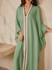 Al Najma Women's Turkish Maxi Dress & Arabic Traditional Abaya Kaftan Luxury Dresses Caftan For Women Latest Dress Style For Women Resort Dresses For Women Kaftan Dress For Women Arabic Style Luxury Kaftan Dress Kaftan Dresses For Women Kaftan Dress Arabic Style - Green - View 4