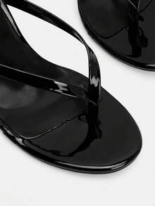 Glitzique 女士时尚高跟凉鞋，PU压纹皮革材质，人字拖，露趾，露跟，经典圆头凉鞋，人字拖，漆皮鞋跟，细跟，夏季户外风，常规款，女士黑色凉鞋，高跟拖鞋，性感，派对，百搭，细高跟鞋 - 黑色 - 查看 12