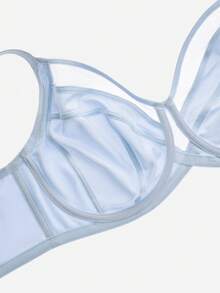 LUVLETTE Plus Blue Unlined Full Coverage Side Support Mesh Sheer Airy Basic Breezy Comfort Minimizer Bra - Baby Blue - View 8