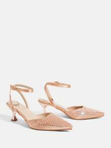 CUCCOO TILAWA Giày nữ, giày thời trang nữ, giày mũi nhọn màu sâm panh đính đá, quai ngang mắt cá chân, giày dự tiệc, giày ăn tối, giày cao gót gợi cảm, giày gót thấp, giày slingback. - Rượu sâm banh - Xem 3