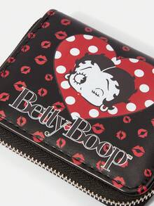 Betty Boop x SHEIN 1 Black Love Red Lip Print Fashion Short Wallet - Black A - View 3