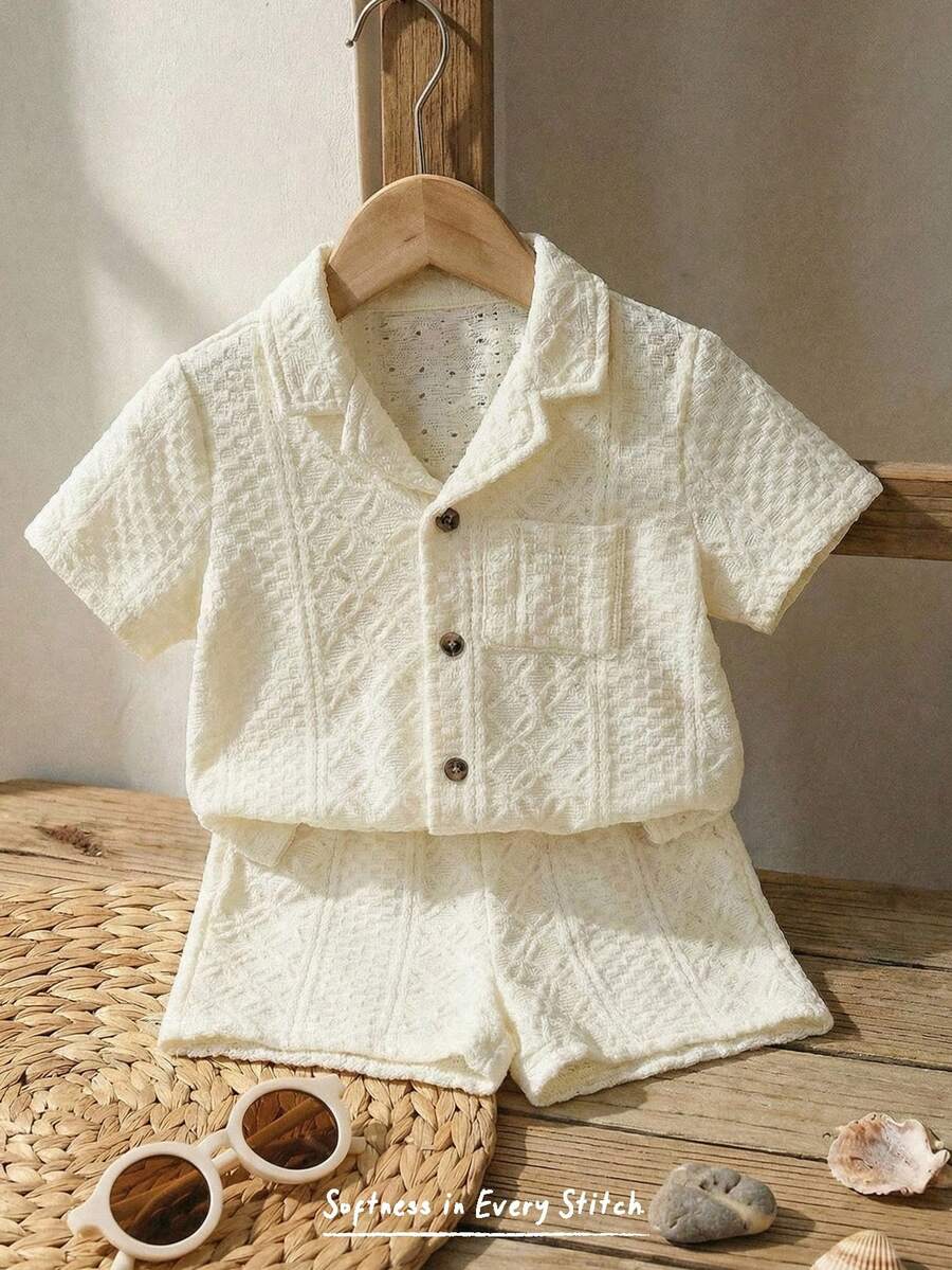 Cozy Pixies Bộ 2 món cho bé trai: áo thun cổ bẻ tay ngắn màu trơn và quần short cạp chun. - Nhiều màu - Xem 1