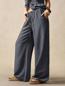 Bohemela Women's Casual Woven Striped Loose Pants - Grey - View 3