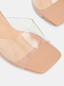 Glitzique 女士高跟透明水晶尖頭涼鞋，性感PVC踝帶中空派對鞋，時尚優雅的夏季拖鞋，凸顯體型 - 杏色 - 查看 7