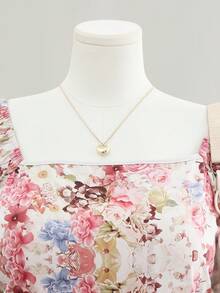 Modelyn Blouse élégante à taille ajustée avec col et manches courtes, imprimé floral ditsy, grande taille - Beige - Voir 6