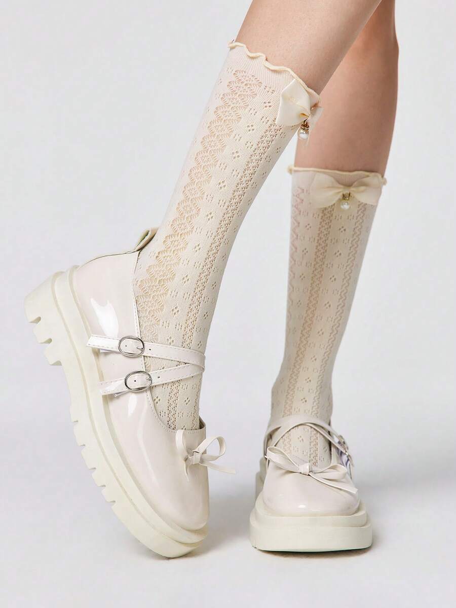 ROMWE Kawaii Women Wedges & Flatform - White Shiny Leather Cross - View 1