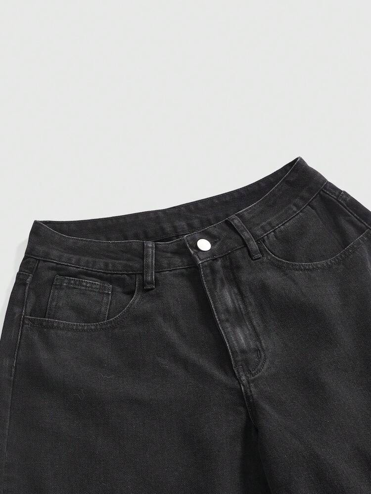 ROMWE Grunge Punk Women's Punk Distressed Cross Washed Oversized Straight Leg Extra Long Jeans - Black - View 3