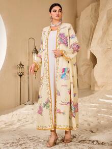 Al Najma Women's Loose Fit Fish Pattern Long Sleeve Arabic Abaya - Yellow - View 4