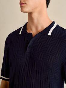 Manfinity Mode Suéter de punto con cuello polo y ribete de contraste, minimalista para hombre - Azul Marino - Ver 3