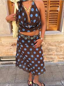 Siren Gaze 2026 Summer New Polka Dot Print Top Paired With A Scarf And Camisole Is Perfect For A Beach Vacation, Showcasing Feminine Charm. - Brown - View 8