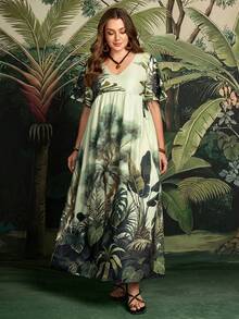 Rosumi Women's Plus Size Light Green Tropical Print Casual Vacation Dress,Boho Floral Summer Beach Holiday Outfit,Spring Resort Wear Peplum Country Concert - Multicolor - View 10
